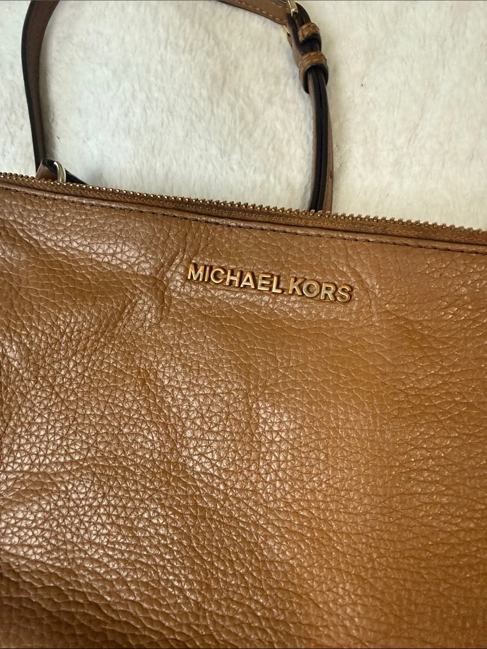 Michael Kors Tan Pebbled Leather Crossbody with Gold Hardware